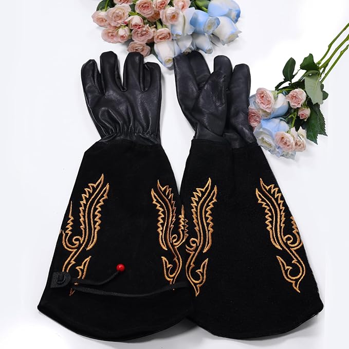 Gardening Gloves Thorn Proof for Rose Pruning & Cactus Trimming, Cowboy Long Leather Garden Gloves for Women & Men (Western Style, Small)