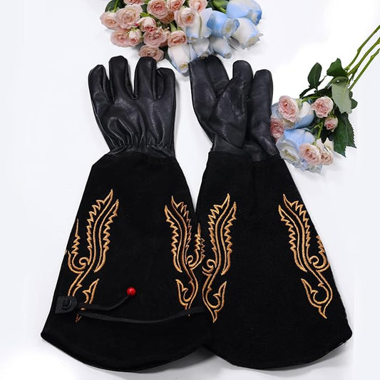 Gardening Gloves Thorn Proof for Rose Pruning & Cactus Trimming, Cowboy Long Leather Garden Gloves for Women & Men (Western Style, Small)