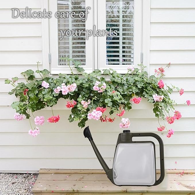 Foldable Transparent Plastic Watering Can 1.6Gal with Spray and Pour Nozzle for Indoor Outdoor Plants,Army Green