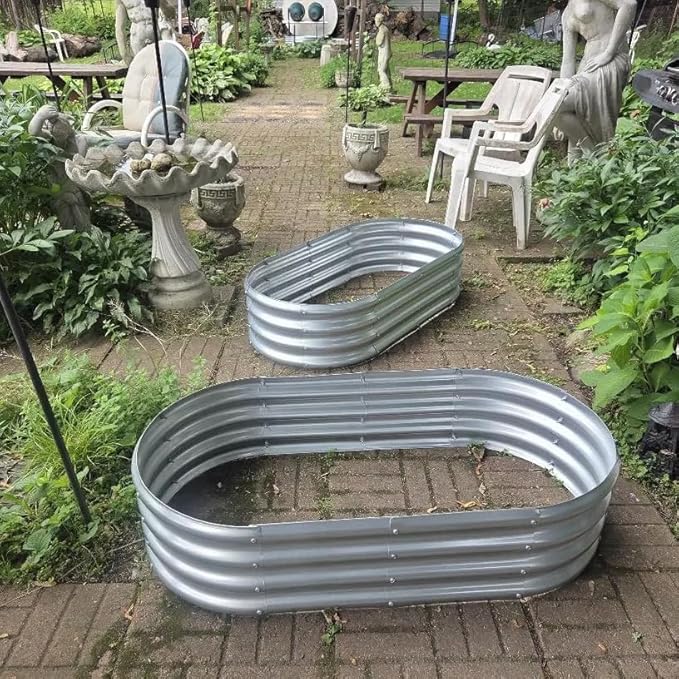 2-Pack 4x2x1FT Galvanized Raised Garden Bed Kit Oval Metal Ground Planter Box Outdoor Bottomless Planter Raised Beds for Vegetables Flowers Herbs Fruits, Silver