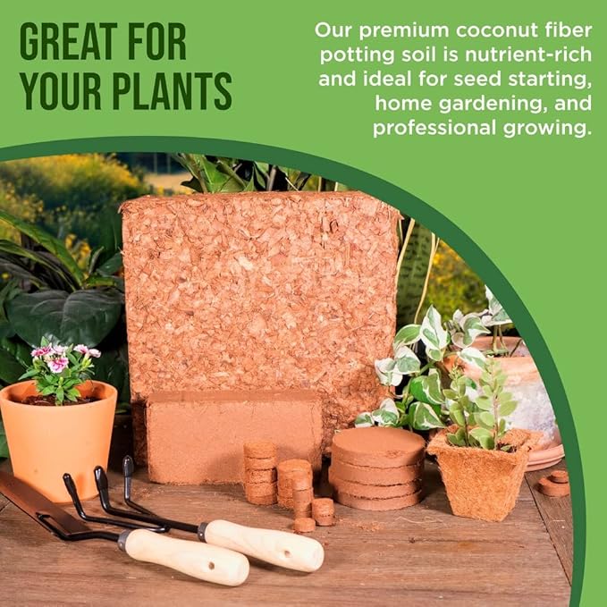 Coco Coir for Plants 2-Pack – 2.4 Gallons Compressed Coconut Coir Bricks, 1.5 lb. Low EC, pH Balanced Coco Peat for Indoor & Outdoor Gardening, Potting Soil, Indoor Plant Soil