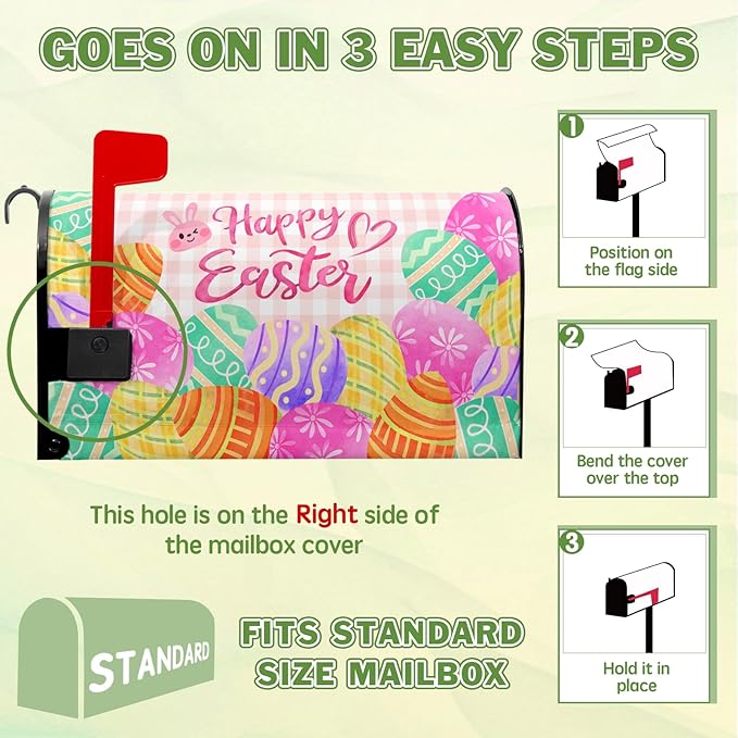 Easter Mailbox Covers Magnetic Standard Size 21x18 Inch - Colorful Eggs Mailbox Cover - for Outdoor Garden Decor