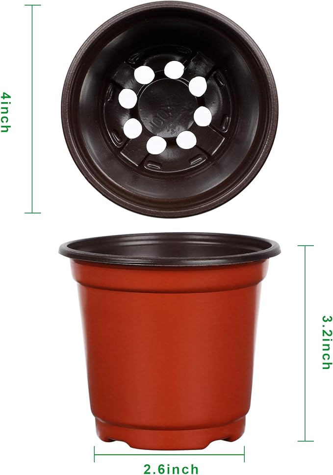 Augshy Nursery Pot, 110 Pcs 4" Plastic Plants Pot,Seed Starting Pots, Indoor Outdoor Seeding pots