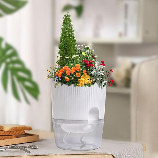 ZXJ 5.5 Inch Self Watering Planter Pots for Indoor Plants - African Violet Pots with Wick Rope - White