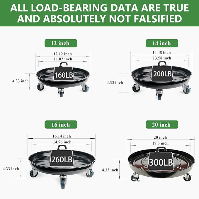 3 Pack Metal Plant Caddy with Wheels 12 Inch Black, Round Rolling Heavy Duty Plant Dolly, Heavy Plant Pot Mover Outdoors or Indoors, The Metal Wheel Can Rotate 360 Degrees or Lockable.