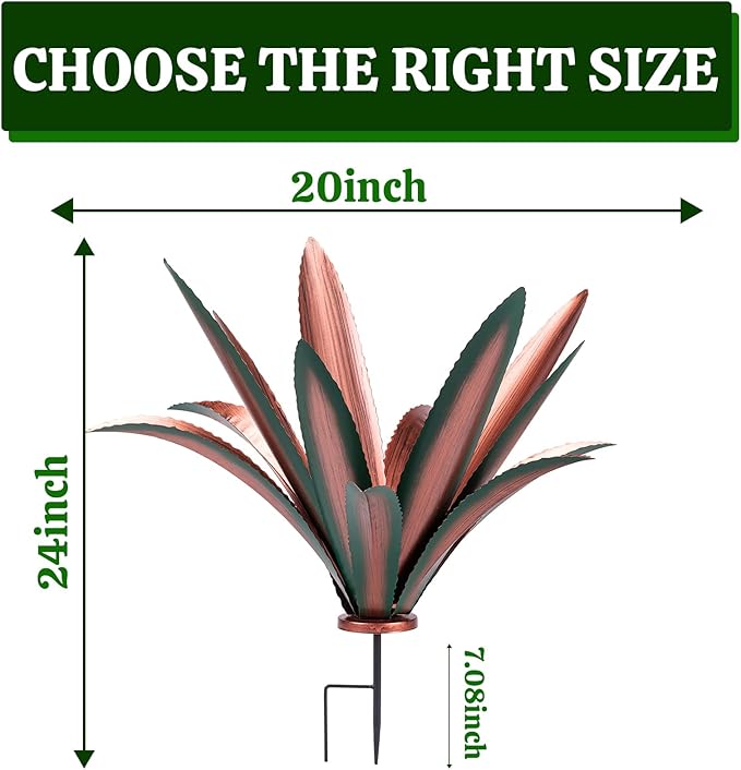 Large Tequila Rustic Sculpture, Rustic Metal Agave Plants for Outdoor Patio Yard Mexican Plant Garden， Agave Outdoor Lawn Ornaments Yard Stakes (Green 1pc)