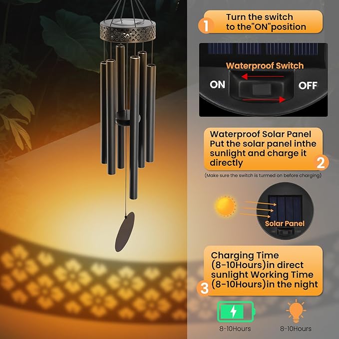 42" Deep Tone Wind Chimes for Outside Clearance, Solar Large Metal Windchimes for Loss of Loved One, Memorial Heavy Duty Chimes Outdoor for Garden,Sympathy Gifts,Black