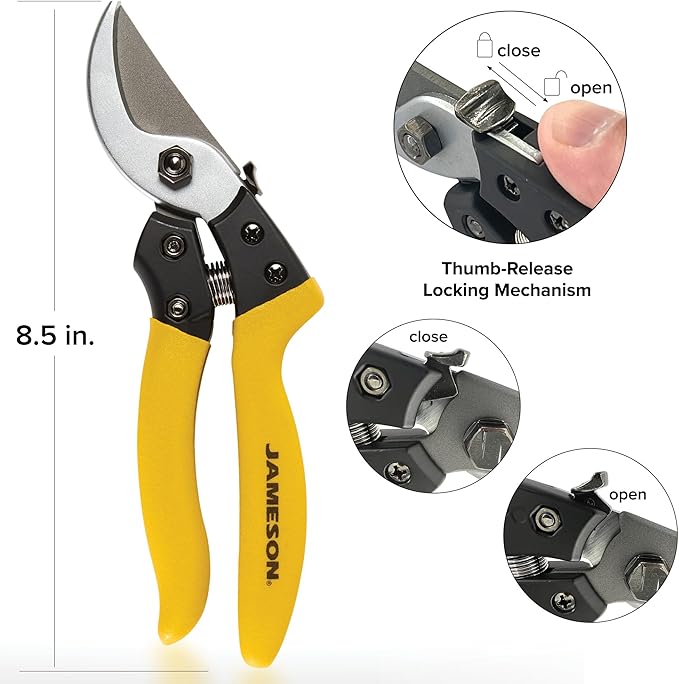 Jameson Bypass Pruning Shears – 3/4″ Cutting Capacity, Ultra-Sharp Non-Stick Blades, Durable Cast Aluminum Frame, and Ergonomic Cushion-Grip