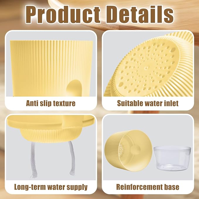 ZXJ 5.5 Inch Self Watering Planter Pots for Indoor Plants - African Violet Pots with Wick Rope - Yellow