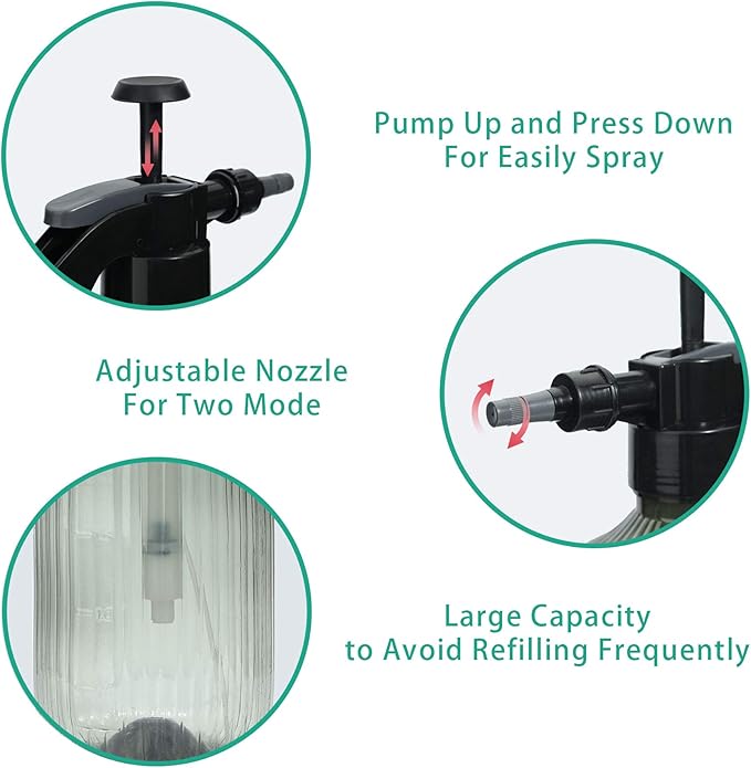 T4U Fine Mist Spray Bottle Plastic Grey 2L, Hand Held Pressure Plant Mister with Top Pump, Empty Water Sprayer Watering Can with Adjustable Nozzle for Indoor and Outdoor Gardening and Home Cleaning