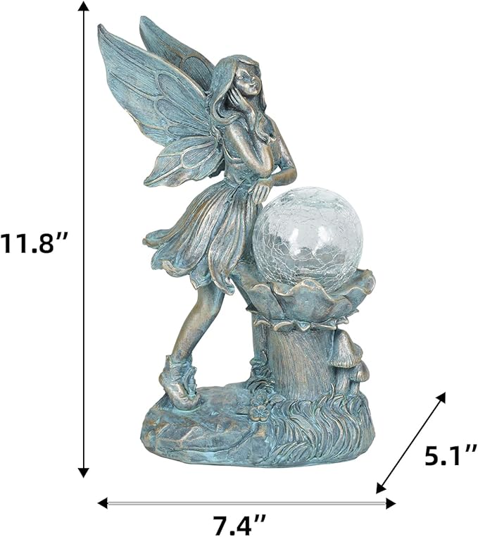 Ferrisland Garden Angel Fairy Outdoor Figurines Statue with Solar Lights,Solar Decorations for Yard Outdoor Garden, Patio Yard Lawn, Gifts for Birthday Housewarming Mother's Day (Bronze)