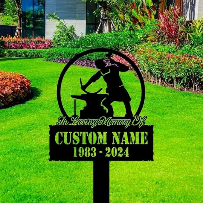 Custom Outdoor Metal Forge Sign with Stakes – Personalized Name Sign for Garden or Yard Decor, Customizable Metal Art (Blacksmiths Memorail)