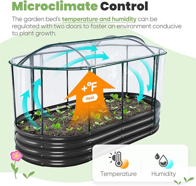 KING BIRD Raised Garden Bed with Cover Galvanized Oval Planter Garden Box Outdoor for Gardening, Vegetables, Flowers 6X3X1 FT, Clear