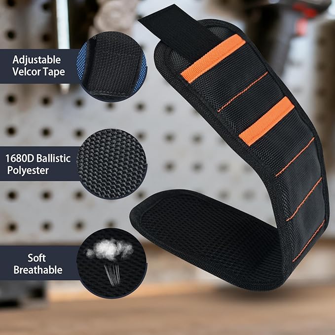 2 Pack Magnetic Wristband for Tools – Lightweight Tool Belt & Portable Magnet Wristband for Holding Screws, Nails, Drilling Bits – Best Tool Gifts for Dad, Husband, Grandpa, & Handyman