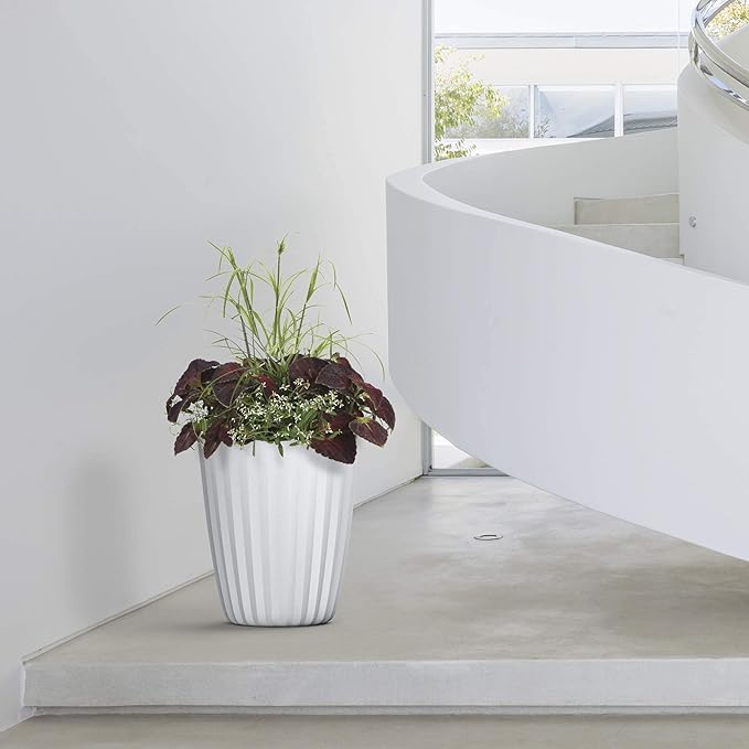Crescent Garden Pleat Modern Decorative Planter, Indoor/Outdoor Pot, Resin Planter with Drain Hole - 15" W x 15" H (Ash)