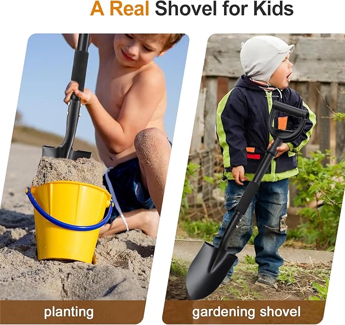 COCONUT 31 Inch Small Garden Shovel, Lightweight Metal Shovel with Black, Padded, Ergonomic D-Grip Handle for Digging, Planting, Camping, Kids, Beach, Garden