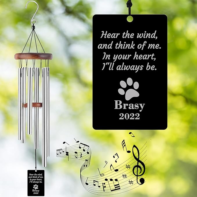 Pet Memorial Wind Chimes Engraved Personalized Wind Chimes for Loss of Loved Dog,Sympathy Wind Chimes for Outside,Bereavement/Remembrancegifts for Loss of Dog