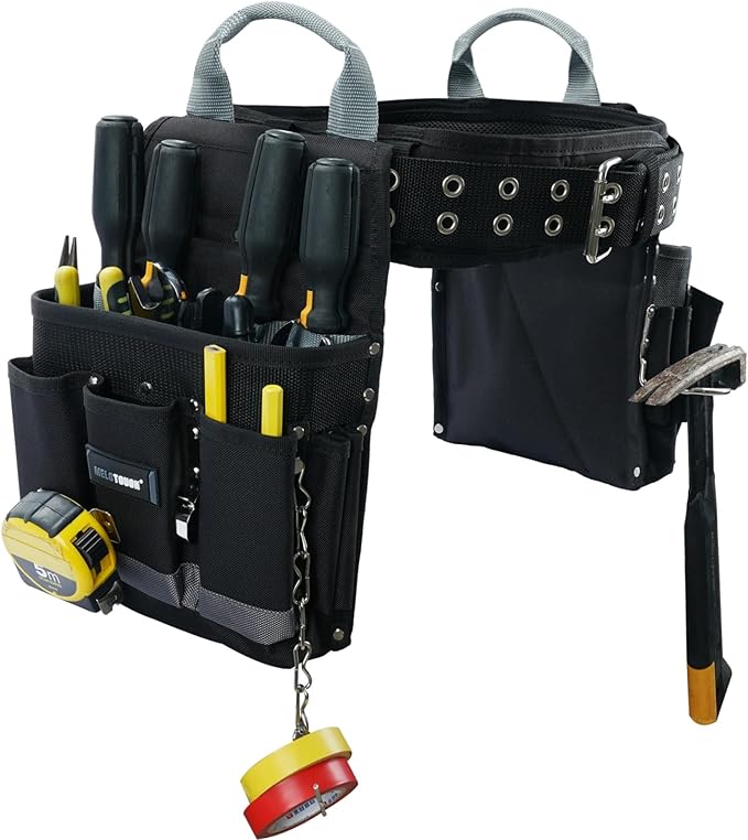 MELOTOUGH Electrician Tool Belt Set, Padded Work Rig with detachable Tool Pouches and Utility Apron, Combo Harness with Carry Handles for Carpenter Construction