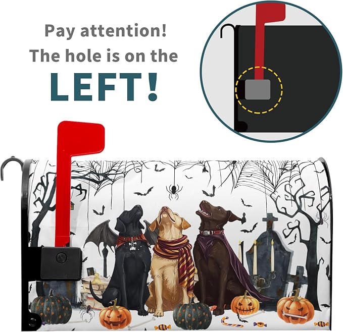 25.5"x21" Halloween Dogs Magnetic Mailbox Cover Spooky Pumpkins Tombstone Spider Web Bats Waterproof Mailbox Wrap Letter Post Cover Large Size for Garden Yard Outside Holiday Decor