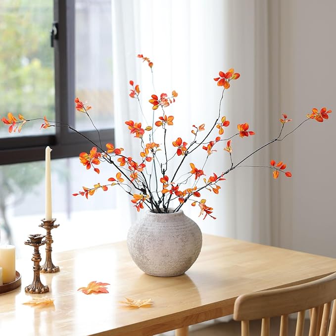 mizii Fall Decor 5pcs Artificial Greenery Stems 38in Realistic Faux Ficus Branches Long Stem with Leaves Fake Plants Branches Fall Decoration for Vase Table Centerpieces Home Indoor Decor (Fall)