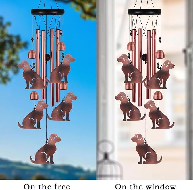 Dog Wind Chimes for Garden, Gifts for Mom, Home, Balconies, Rooms, Patio, Indoor, Outdoor Dogs Decoration, Aluminum Puppy Wind Catcher, Copper Labrador Wind Bells, Golden Retriever Wind Chimes Decor