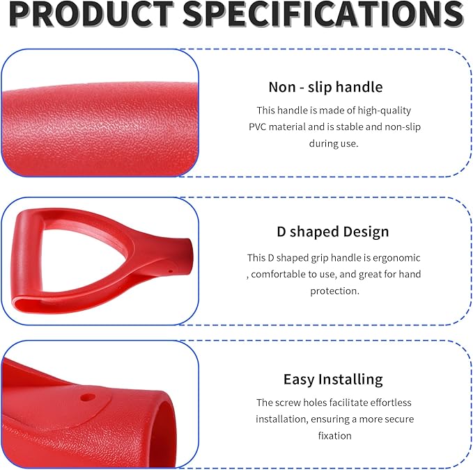 2 Pcs ID 1.26" Red Shovel D-Shaped Grip Handle,PVC Shovel D Straight Grip Handle,Plastic Spade Replacement Snow Removal Garden Accessorie Backyard Digging,7.28×4.53-in(H*T)