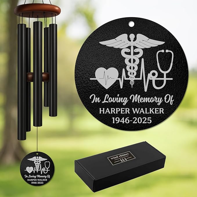 Personalized Medical Memorial Wind Chime – “in Loving Memory” Custom Engraved Name & Years – Doctor Nurse Sympathy Gift – Windchime for Healthcare Workers – Healing Tribute for Loss of Loved One