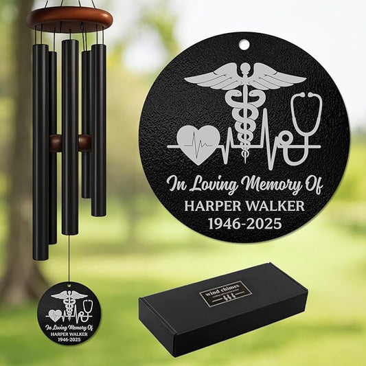Personalized Medical Memorial Wind Chime – “in Loving Memory” Custom Engraved Name & Years – Doctor Nurse Sympathy Gift – Windchime for Healthcare Workers – Healing Tribute for Loss of Loved One
