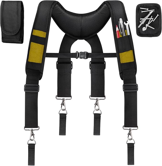 Tool Belt Suspenders, Work Belt Suspender with Magnetic Wristband, Suitable for Construction Electrician Tool Belt with Adjustable Front and Back Straps (Yellow)