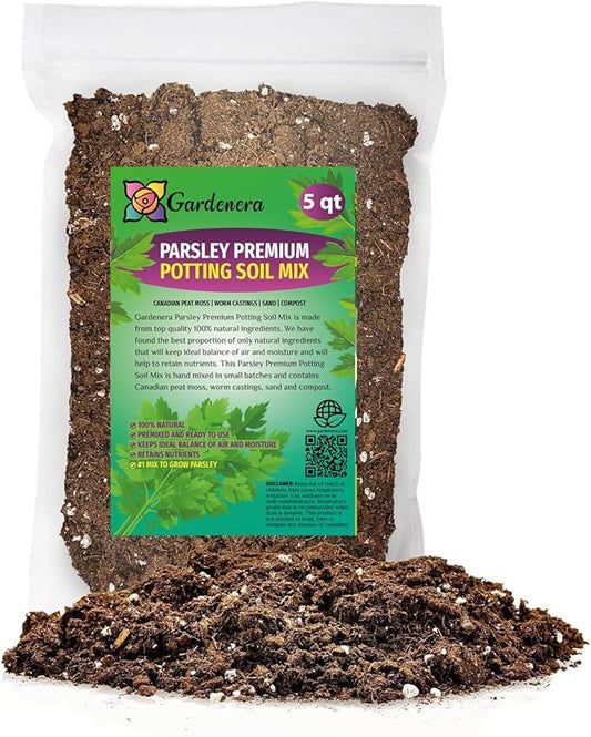 Premium Parsley Plant Soil Mix by Gardenera - Stimulate Growth and Elevate Culinary Dishes with Nourishing Formula - 5 Quart