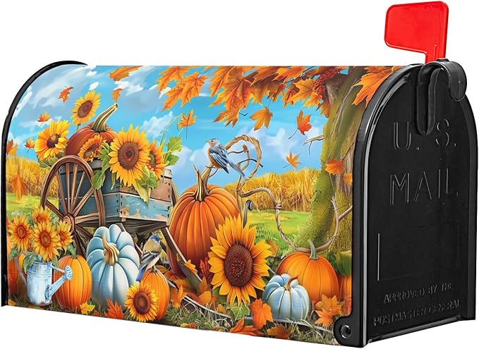 Fall Thanksgiving Mailbox Covers Magnetic Autumn Pumpkin Mailbox Covers Magnetic Standard Size 18 X 21 Inch Maple Leaf Mailbox Post Cover Sunflower Mailbox Wraps Mailbox Decor for Garden Yard