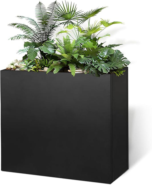 Black Steel Planter Box for Outdoor Plants 24" x 10" x 24" Metal Rectangular Outdoor Planter Box All-Weather Use with Drainage Holes for Patio,Porch,Garden (Black, 24 * 10 * 24)