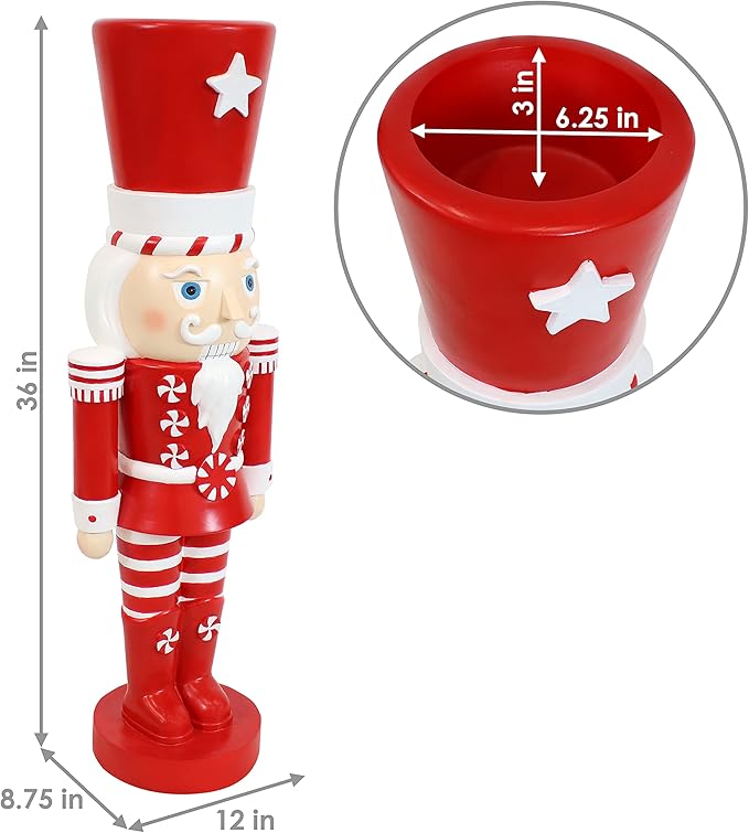 Sunnydaze 3ft Alfonso The Noble Nutcracker Christmas Decoration - Polyresin Indoor or Outdoor Nutcracker Statue with Candy Cane Design