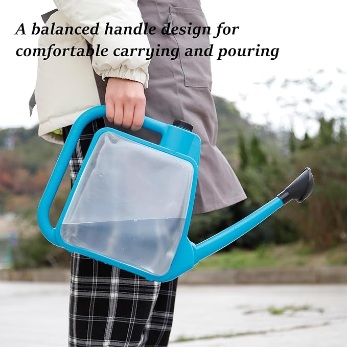 6L Foldable Clear Plastic Watering Can with Rotating Nozzle Long Spout Ideal for Indoor and Outdoor Gardening - Blue