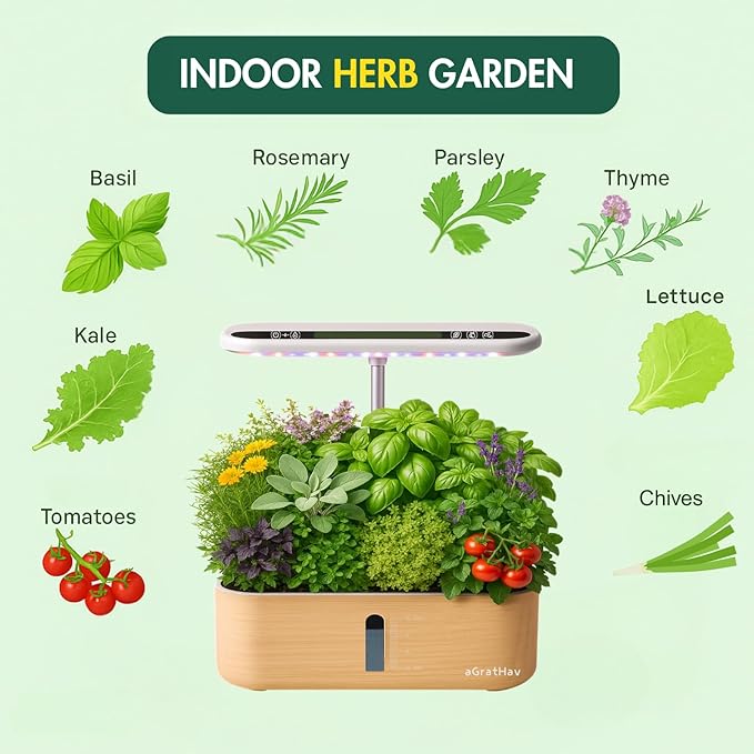 Hydroponics Growing System Kit, Indoor Herb Garden, 14 Pods Upgraded LCD Display, LED Grow Light Quiet Smart Water Pump Automatic Timer, Hydroponic Planter for Home Kitchen Office