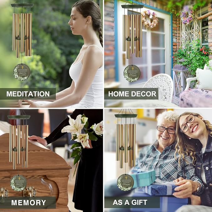 Personalized Memorial Wind Chimes, 36inch Sympathy Loving Memory Gifts, Cross Mourn Wind Chimes, Custom Name Wind Chime for Loss of Loved Dad/Mom, Funeral Decor (Produced in USA)