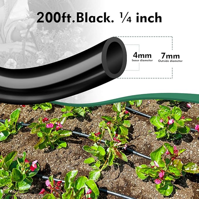 Bonviee 200ft 1/4 inch Drip Irrigation Tubing Blank Distribution Hose Garden Watering Tube Line for Drip Irrigation System