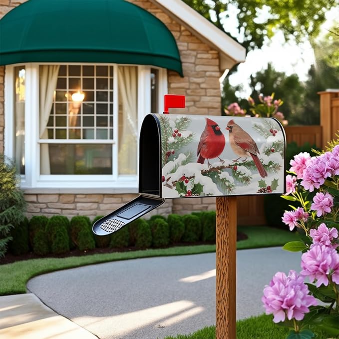 Winter Cardinal Bird Large Mailbox Covers Magnetic Oversized Snow Scene Christmas Holiday Mailbox Wraps Seasonal Outdoor Decorative Letter Box Cases for Home Garden Outside Decor, 25.5 x 21 Inch