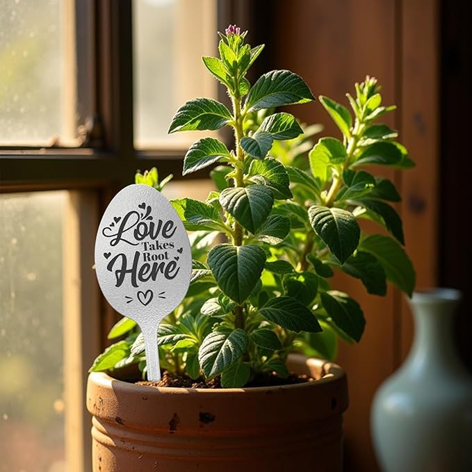 CUTHOLLOW Garden Plant Marker Love Takes Root Here, 2pc Metal Spoon Labels for Outdoor Waterproof - Friendship Gifts for Gardeners Woman, Decorative Garden Plant Tags