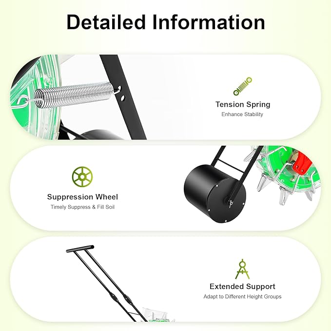 Hand-Push Roller Seed Sower, 12 Holes Garden Push Seeder Planter, Portable Manual Seed Planter for Planting Corn Cotton Soybean Peanut Mung Beans etc, 13.5cm/5.31 in Spacing