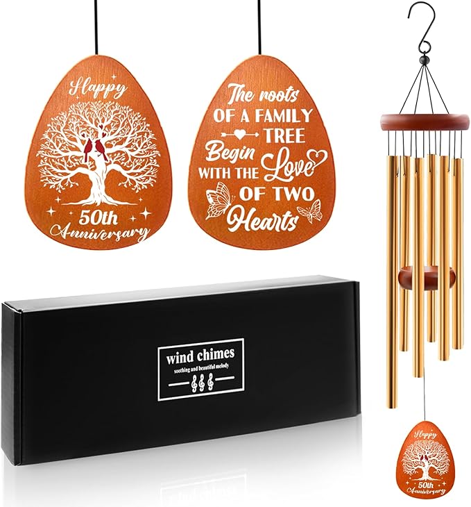 50th Anniversary Wind Chimes, 50th for Christmas for Couples Parents, 50 Year Wedding Decorations for Garden Home Outdoors, Golden Anniversary Keepsake Gifts Ideas, 25in