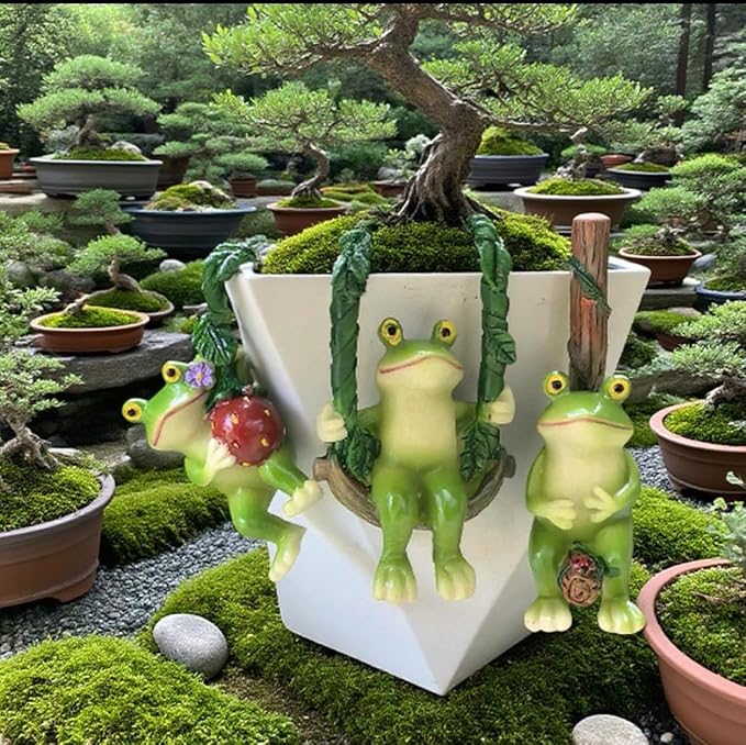 3 Pieces Outdoor Statues, Courtyard Outdoor Climbing Frog Decoration, Frog Statues, Outdoor Garden Resin Crafts, Flower Pot Landscape Frog, Miniature Landscape Pendant