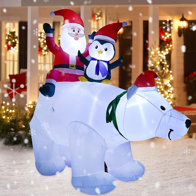 DearHouse 7FT Inflatable Polar Bear Christmas Santa and Penguin, Led Lights Xmas Holiday Blow Up Family Party Decoration Yard Lawn Favors Indoor Outdoor Inflatables