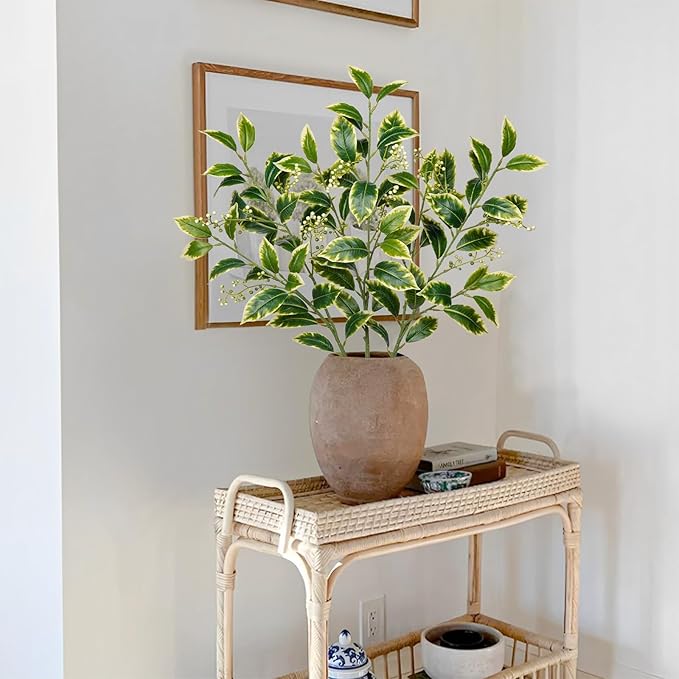 31.1" Artificial Ficus Branches Fake Leaf Stem with Seeds 3Pcs Long Faux Green Eucalyptus Branches Fake Plants for Home Bedroom Office Wedding Vase Table Centerpiece Decor