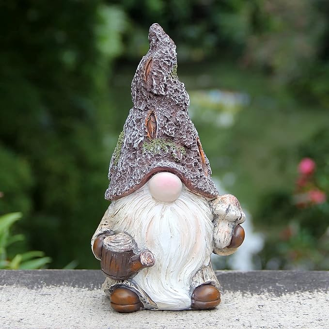 Leekung Garden Gnomes Statue Decor,Outdoor Gnomes Garden Decorations,Indoor gnome Figurine Woodstone Color for Home Decoration
