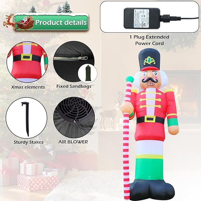12ft Giant Christmas Inflatables Christmas Inflatables Nutcracker Soldier Giant Blow Up Yard Decorations Christmas Inflatable with Built-in LED Lights Yard Lawn Garden Home Party Decor
