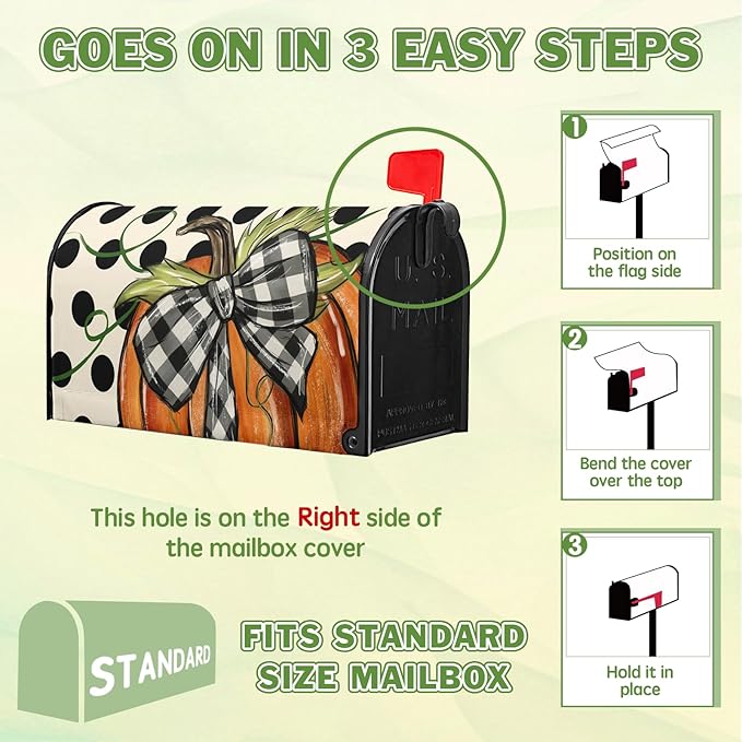 Fall Mailbox Covers Magnetic Pumpkin Mail Box Cover Standard Size 21x18 inch Autumn Polka Dot Mailbox Wrap Bowknot Buffalo Plaid Decorative Mailboxes for Outside Garden Yard