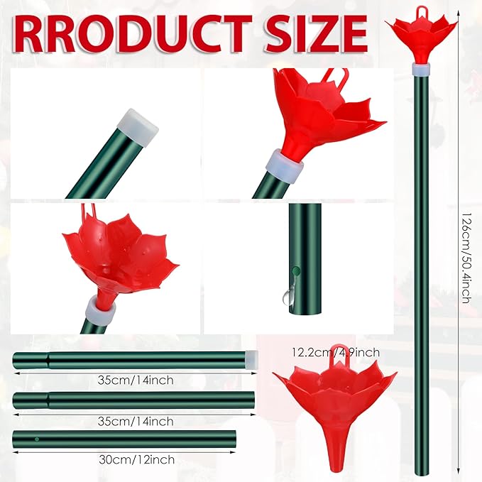 Tioncy Christmas Tree Watering System with Poinsettia Wide Opening Design Stainless Steel Christmas Tree Watering Funnel with Long Funnel Spout for Indoor and Outdoor Trees (Red)