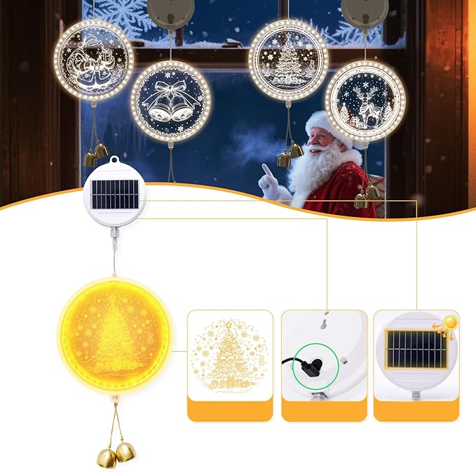 Solar Hanging Lights - Outdoor Indoor Christmas Decorations for Window, Garden, Patio, Porch,Holiday Home Decor, (Glowing Tree)