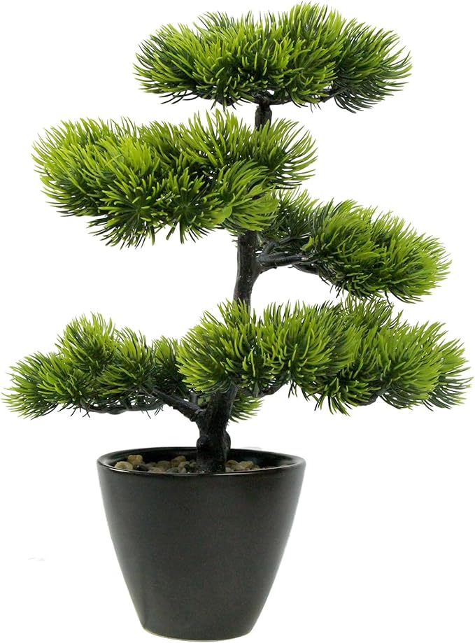 Artificial Bonsai Tree Juniper Indoor - Small Fake Bonsai Pine with Ceramic Pot 13" Tall for Home Decoration Bedroom Living Room Table Study Cafe Positive Office Decor Lifelike Greenery Tree
